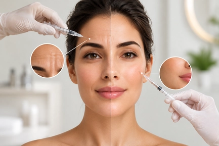 Botox vs dermal fillers treatment comparison showing wrinkle reduction and facial volume enhancement at CEORI Skin Clinic in Calicut.